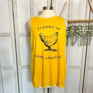 Fluent In Fowl Language Chicken Tank Top SHEIN Yellow Sleeveless Funny Size XL